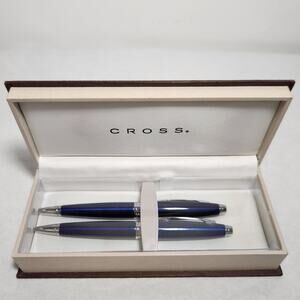 Cross Pencil AT0201-3 Blue & Chrome 2 Pack Excellent Condition In Original Box